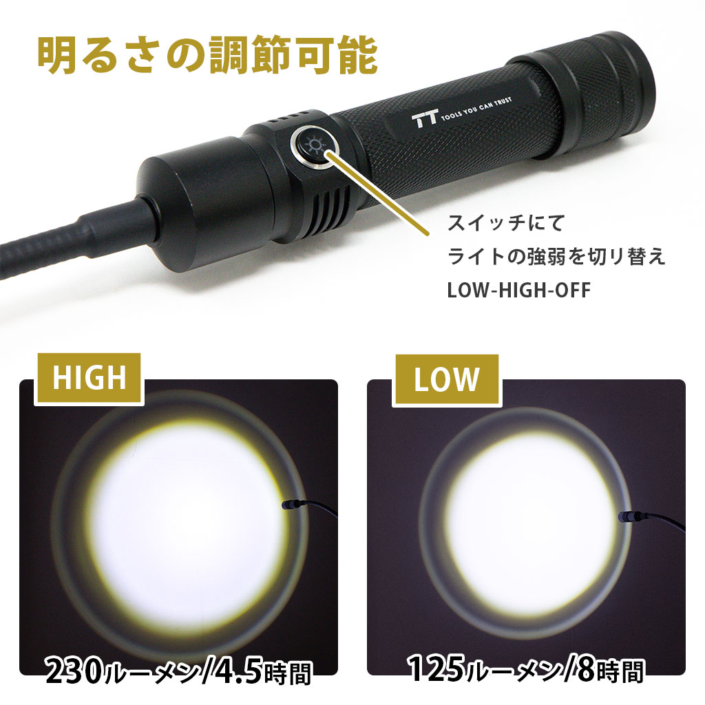 ツバキラボツールズ 木工旋盤 ワークライト LED 充電式 フレキシブル マグネット USB 防水 工作機械 アウトドア 車両整備 LEDライト